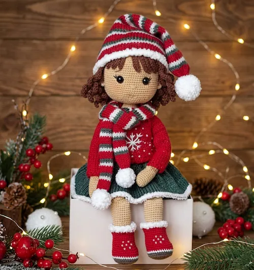 Muñeca navideña tejida a crochet